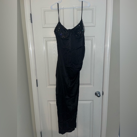 PLT Shape Black Satin Split Detail Midaxi Dress - Picture 2 of 2